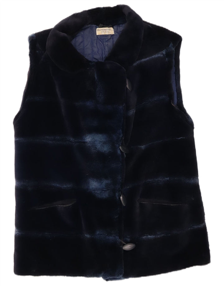 Gilet in pelliccia vintage da donna UK 14 medio blu navy