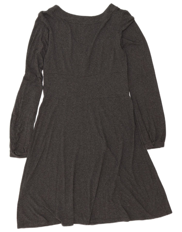 Abito a trapezio a maniche lunghe da donna Zara UK 14 Grande viscosa chiazzata grigia