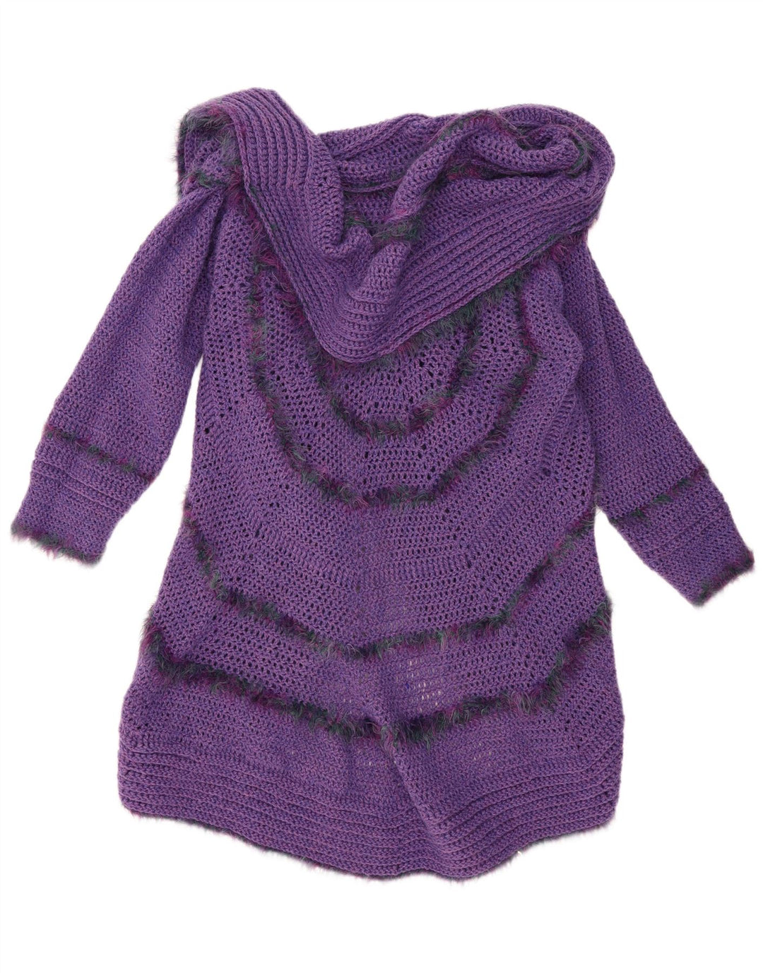 Maglione cardigan aperto con linea lunga da donna vintage taglia unica viola