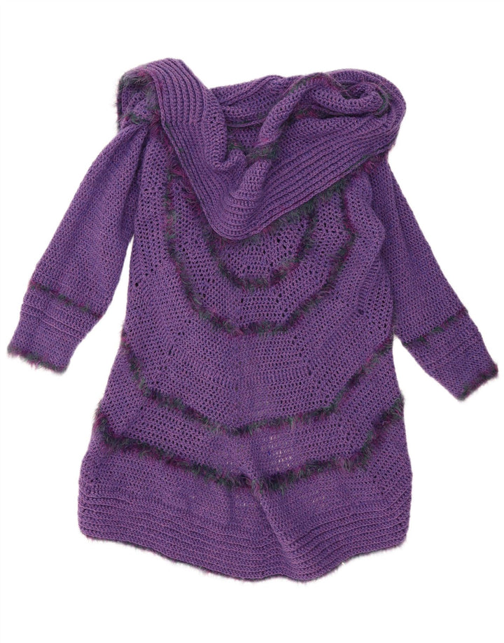 Maglione cardigan aperto con linea lunga da donna vintage taglia unica viola