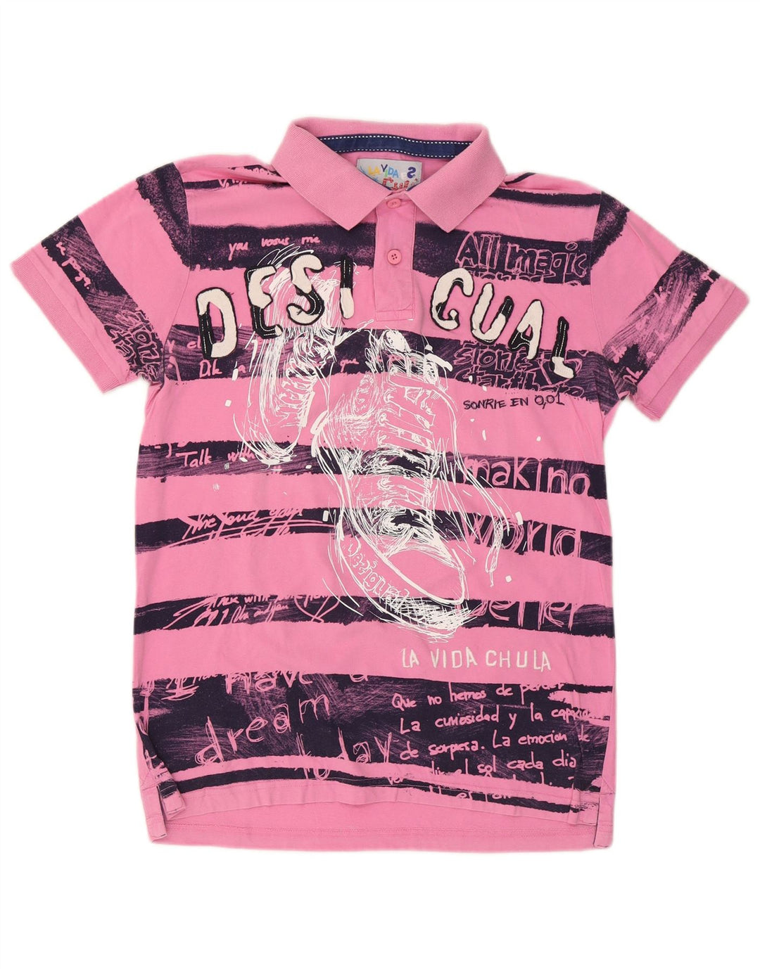 DESIGUAL Polo grafica da uomo a righe rosa medio