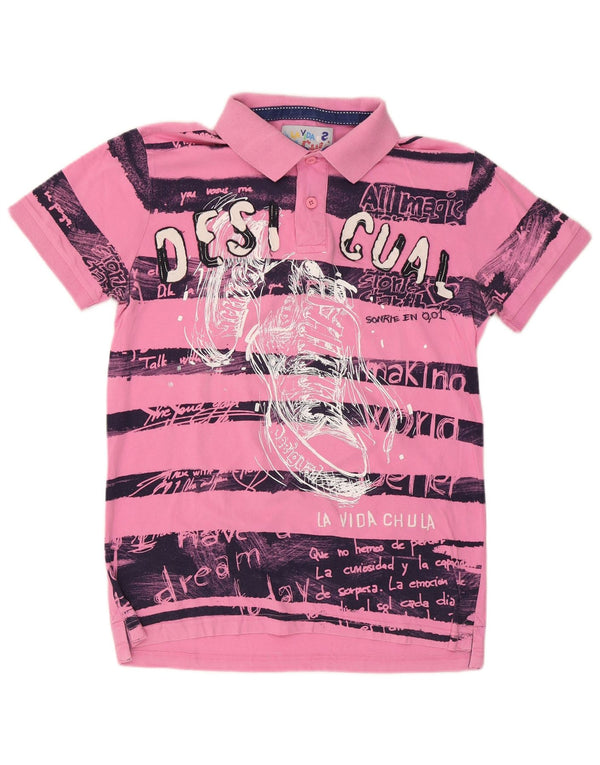 DESIGUAL Polo grafica da uomo a righe rosa medio