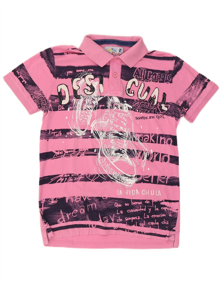 DESIGUAL Polo grafica da uomo a righe rosa medio