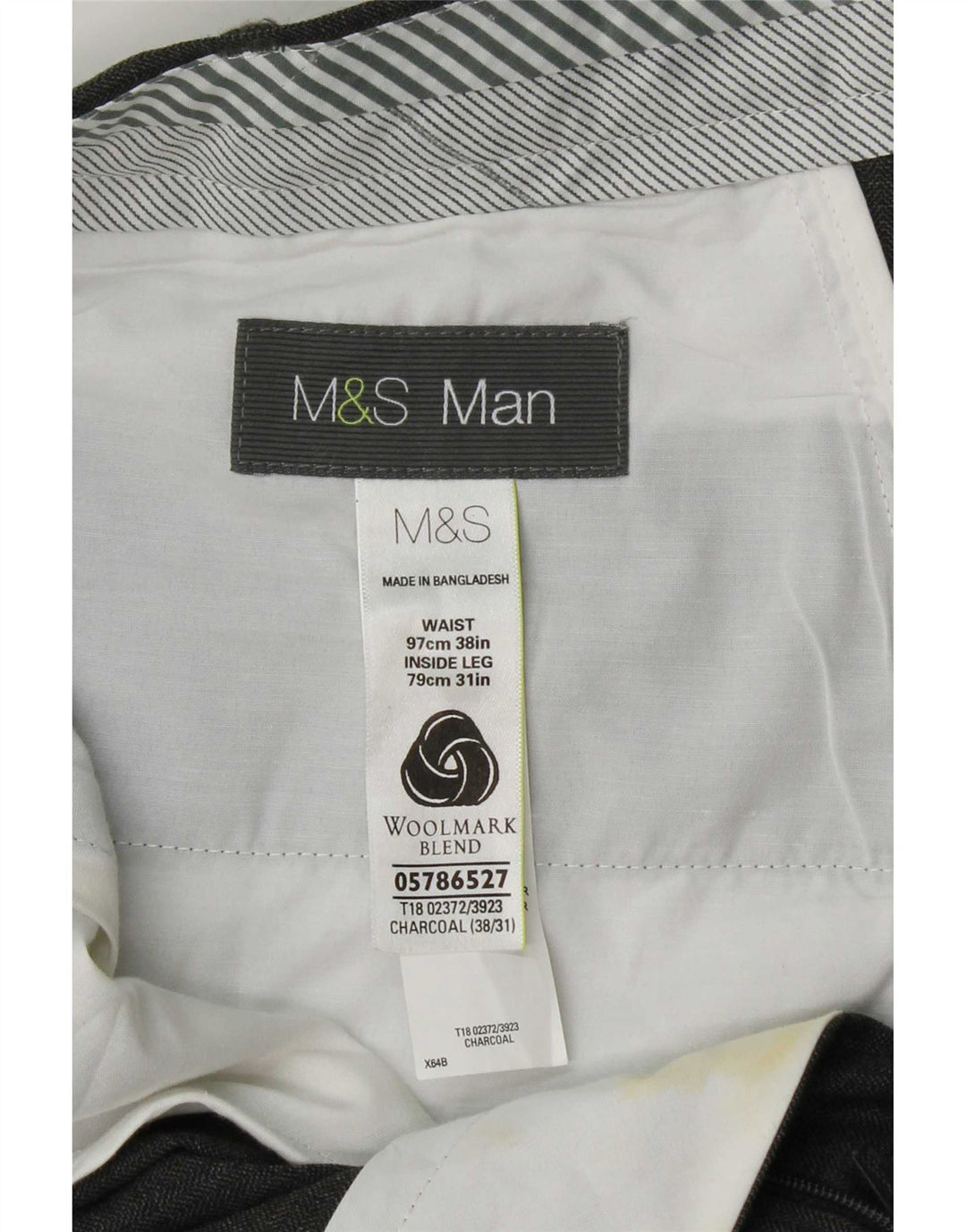 Pantaloni da abito dritti da uomo Marks & Spencer W38 L31 lana grigia