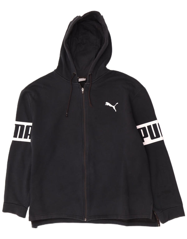 Felpa con cappuccio e zip grafica da uomo Puma 2XL in cotone color block blu navy