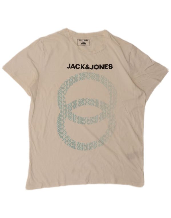 T-shirt grafica da uomo con vestibilità regolare Jack & Jones, cotone bianco medio