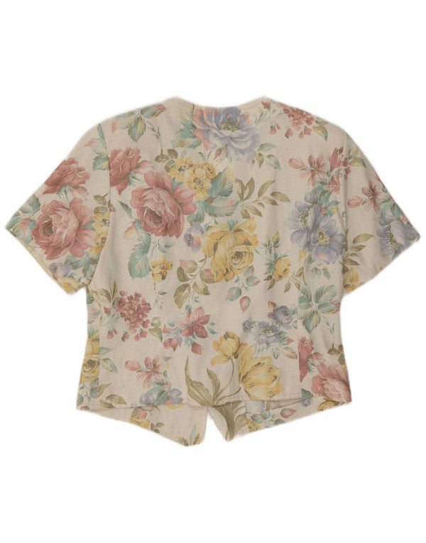Camicetta camicia vintage da donna UK 12 floreale multicolore medio