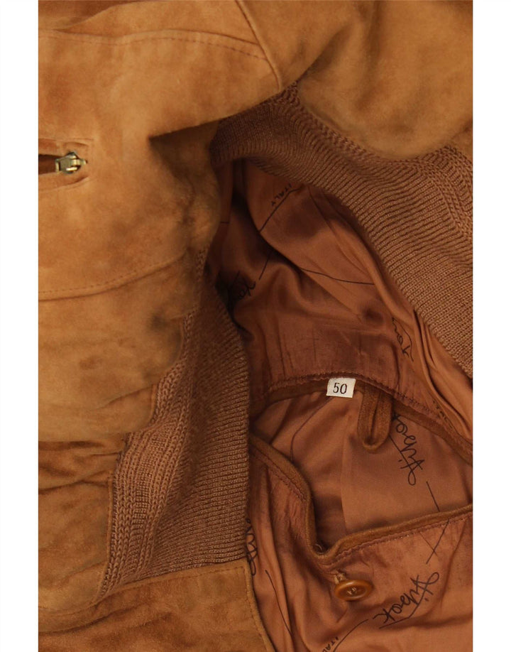 Giubbotto bomber vintage in pelle scamosciata da uomo IT 50 grande beige