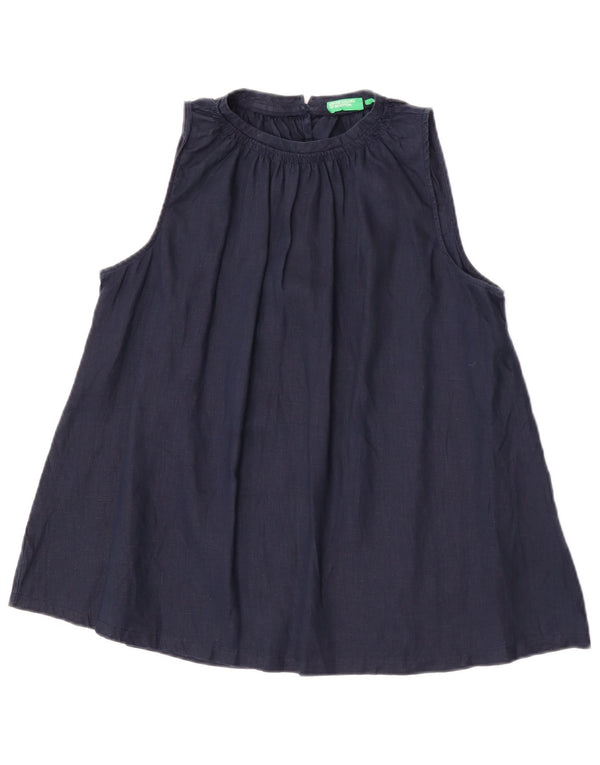 Camicetta senza maniche da donna Benetton Top UK 10 Small Lino blu navy