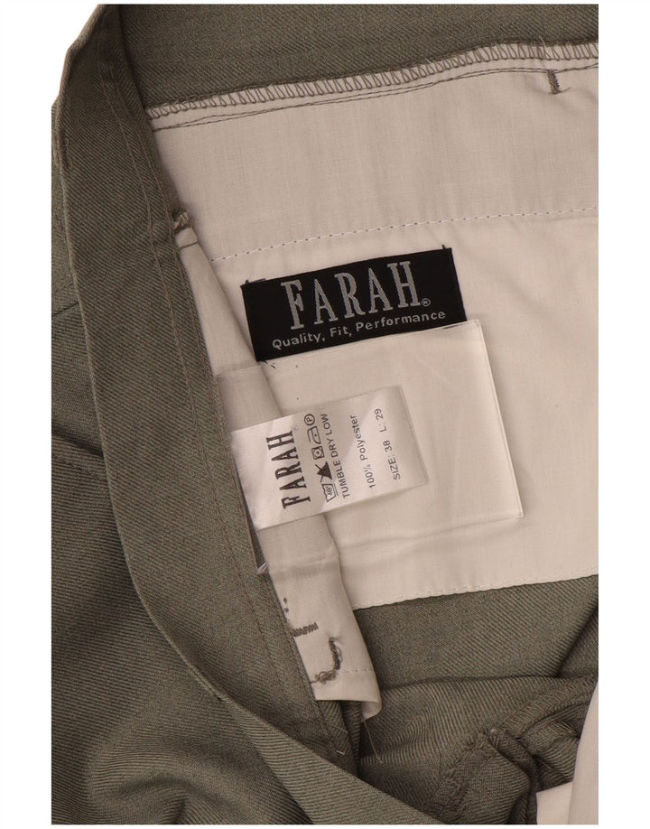 FARAH Mens Straight Casual Trousers W38 L29 Khaki Polyester
