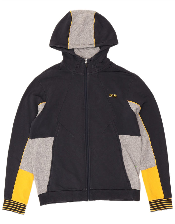 Maglione con cappuccio e zip HUGO BOSS da uomo, vestibilità regolare, grande, blu navy, color block