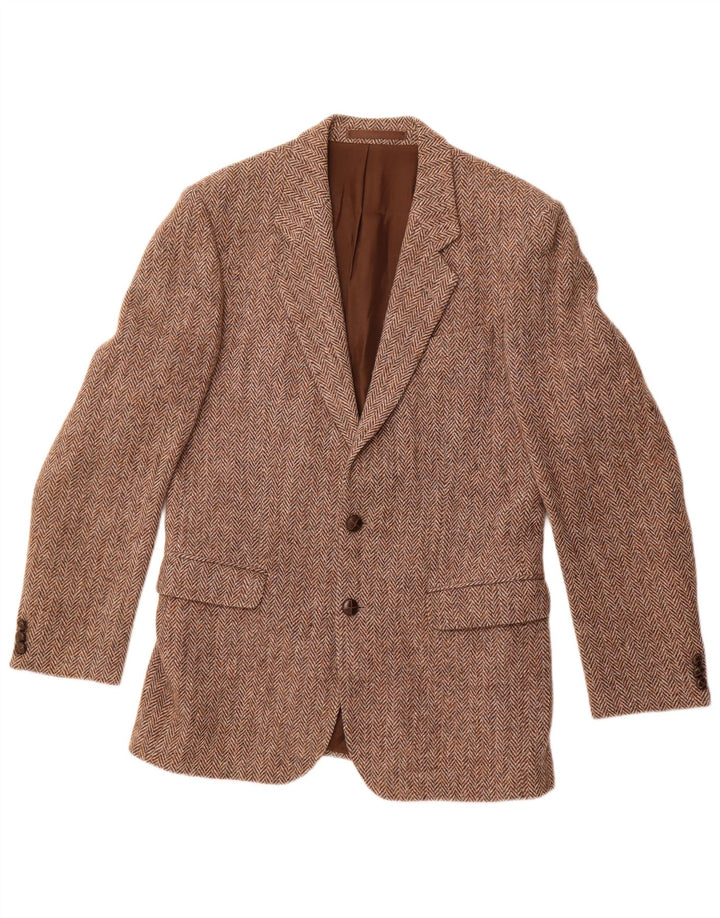 ST MICHAEL Giacca blazer da uomo a 2 bottoni UK 38 Lana a spina di pesce marrone medio