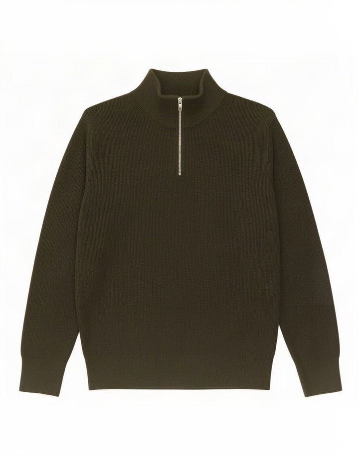Maglione da uomo Marks & Spencer con zip e collo grande in poliestere kaki