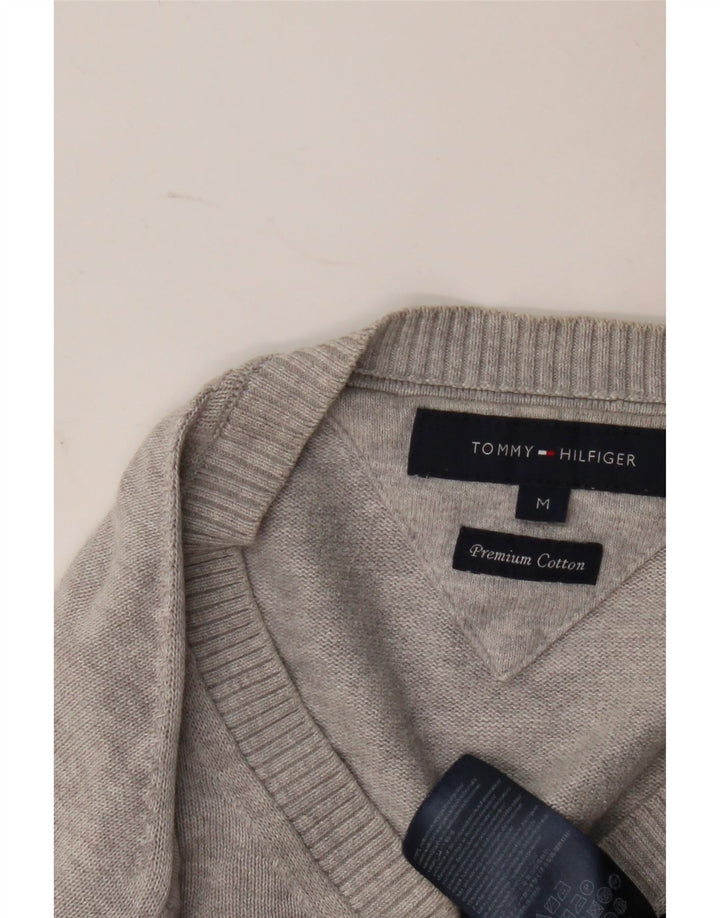 Maglione maglione con scollo a V da uomo Tommy Hilfiger in cotone grigio medio