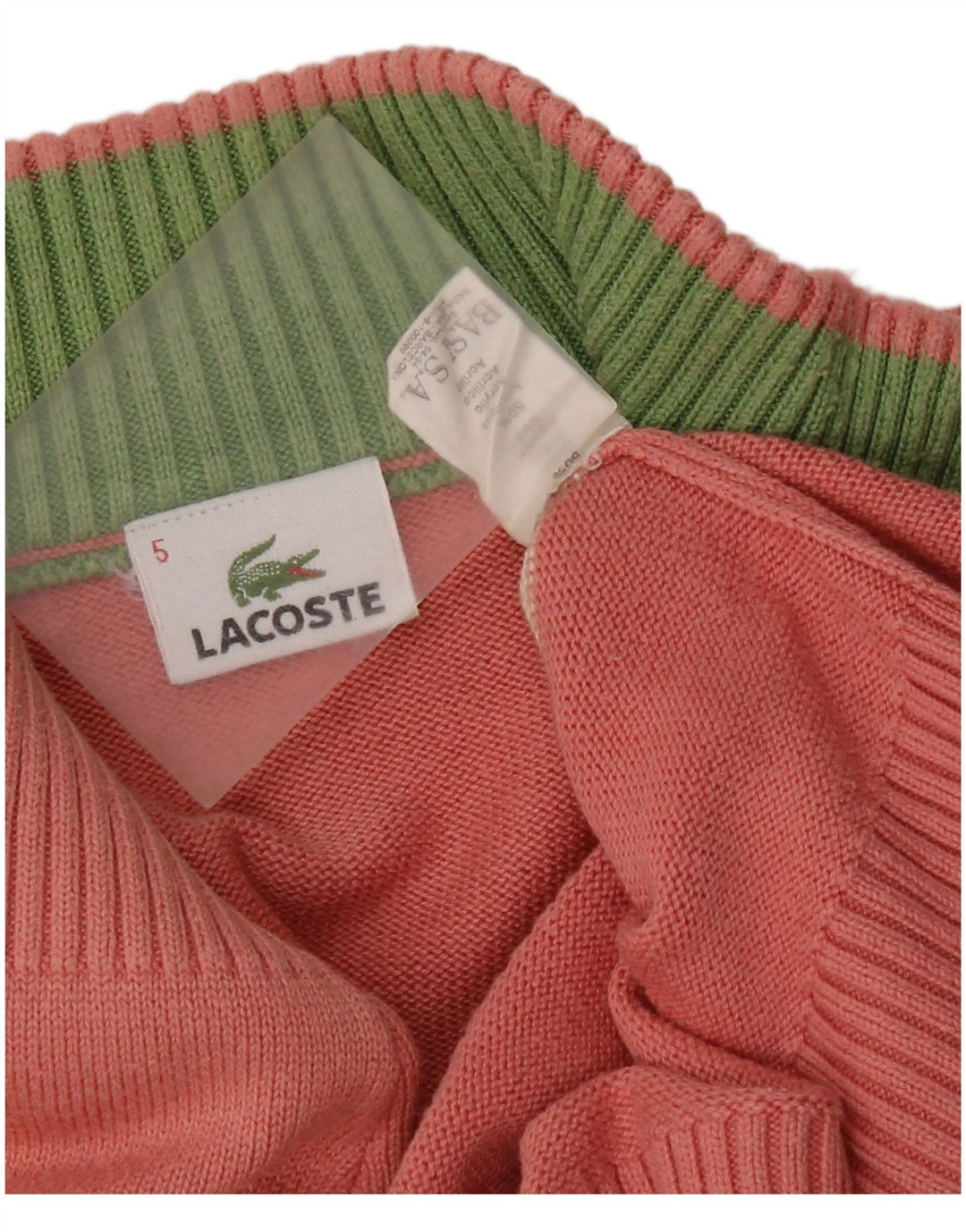 Maglione da donna con collo con zip Lacoste taglia 5 grande in cotone a righe rosa