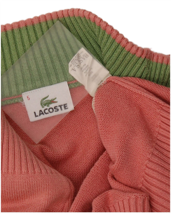 Maglione da donna con collo con zip Lacoste taglia 5 grande in cotone a righe rosa