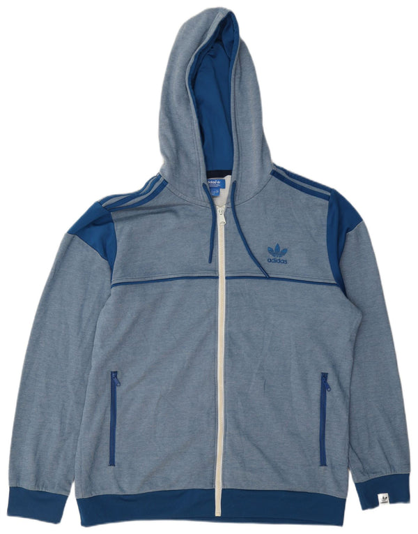 Maglione con cappuccio e zip da uomo Adidas grande in cotone blu
