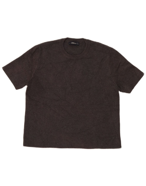 Maglione girocollo a maniche corte da donna Zara UK 14 Marrone medio