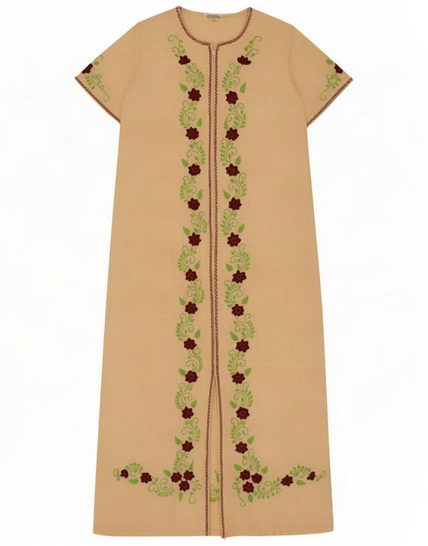 Vestito lungo da donna vintage UK 10 piccolo in cotone floreale beige