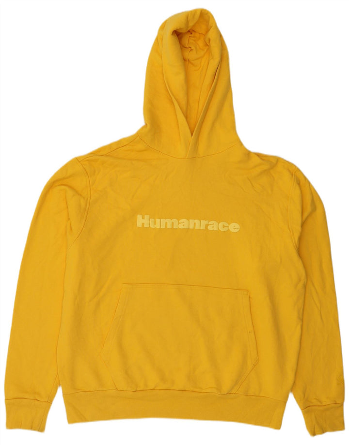 Felpa con cappuccio grafica ADIDAS Humanrace da uomo XL in cotone giallo