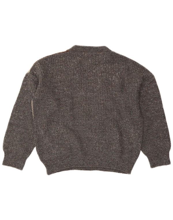 Maglione maglione girocollo da donna vintage UK 18 XL Blocco colore grigio