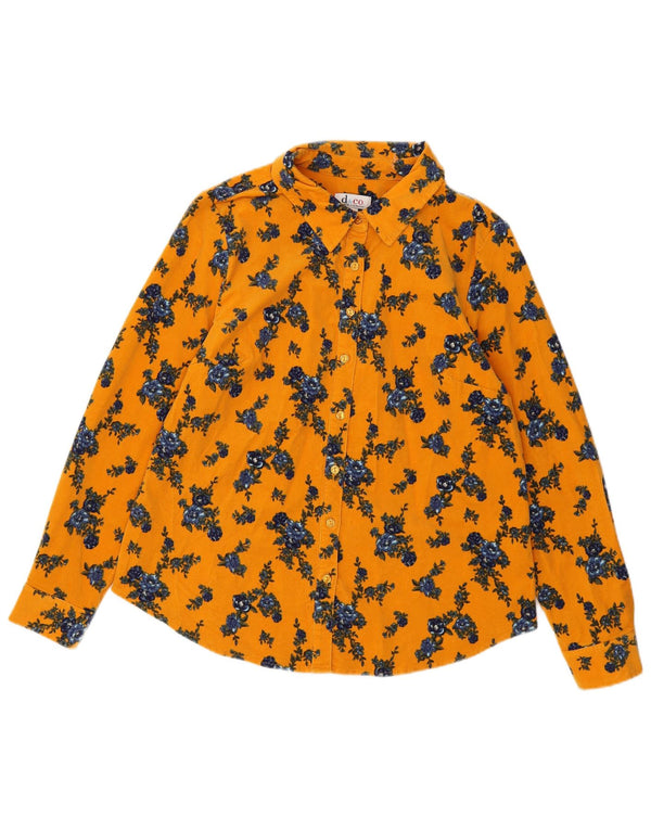 Camicia da donna in velluto a coste Denim & Co UK 16 grande cotone floreale giallo