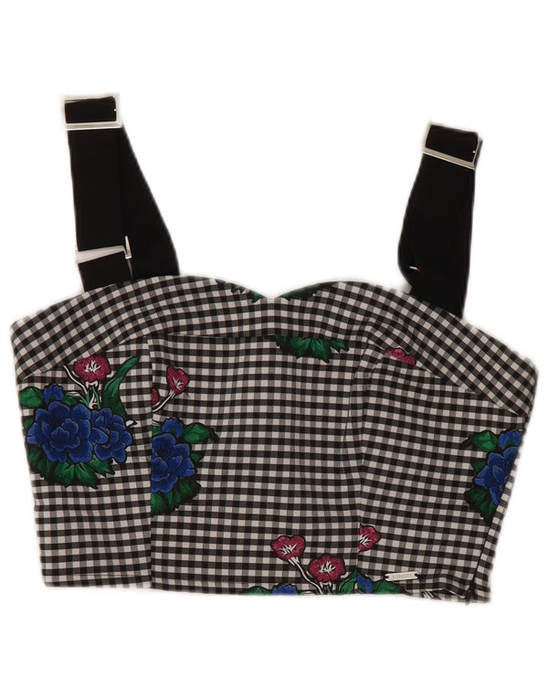 GUESS Top corto con grafica da donna UK 12 Poliestere a quadretti nero medio