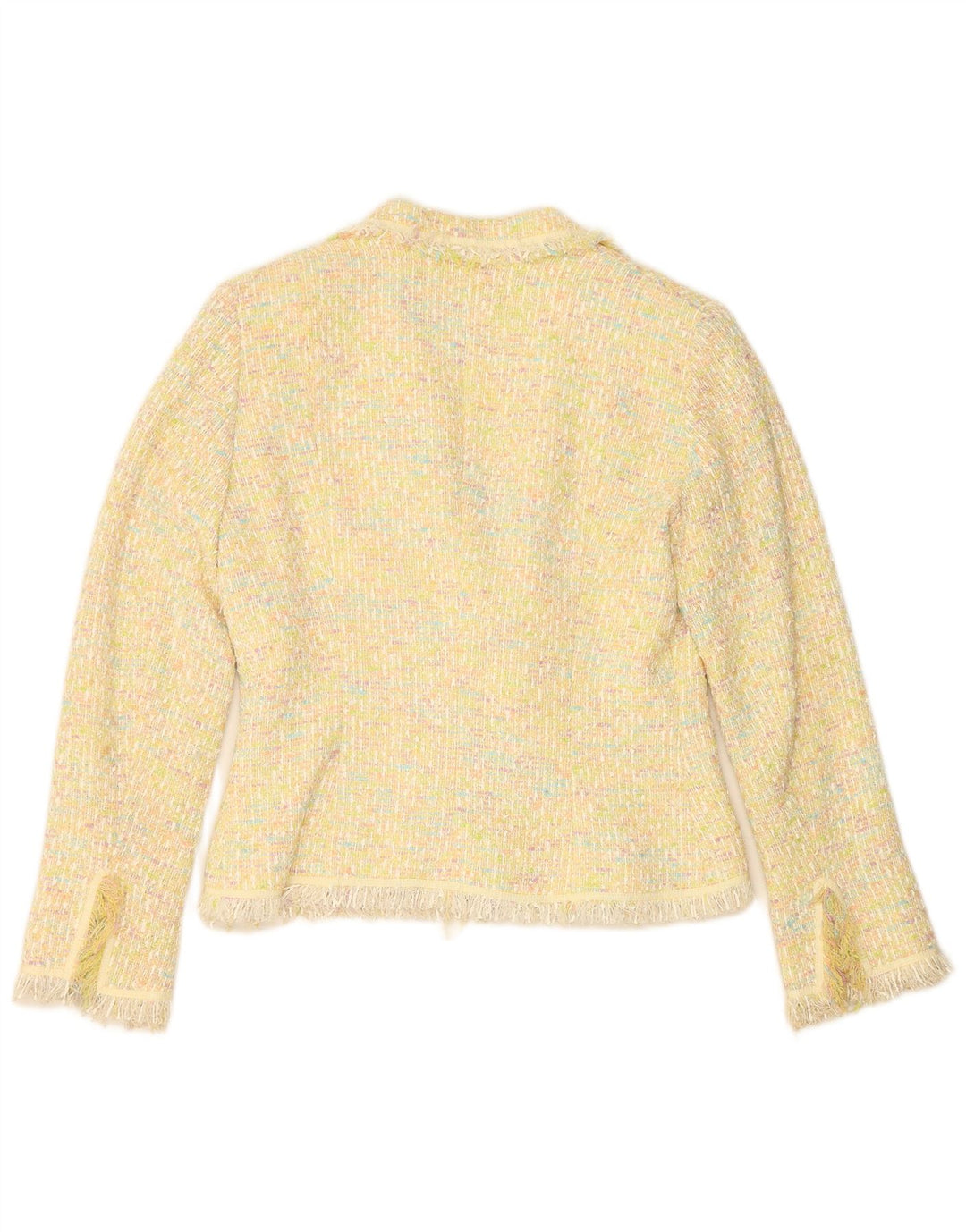Giacca blazer aperta da donna vintage EU 42 grande cotone chiazzato giallo