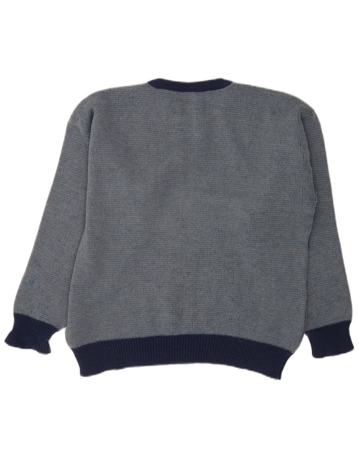 Maglione vintage da uomo con scollo a barca IT 52 Grande blu geometrico