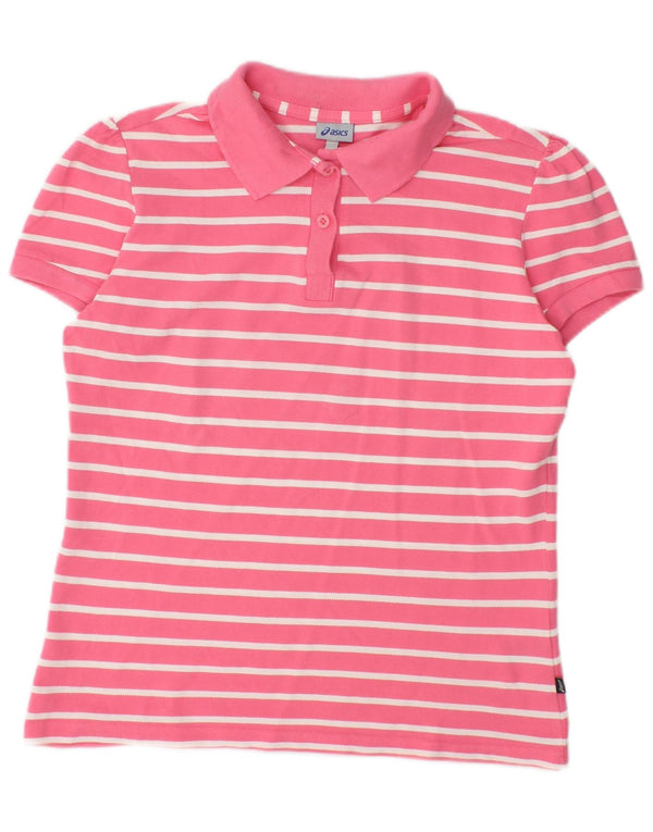 Polo da donna Asics UK 14 grande cotone a righe rosa