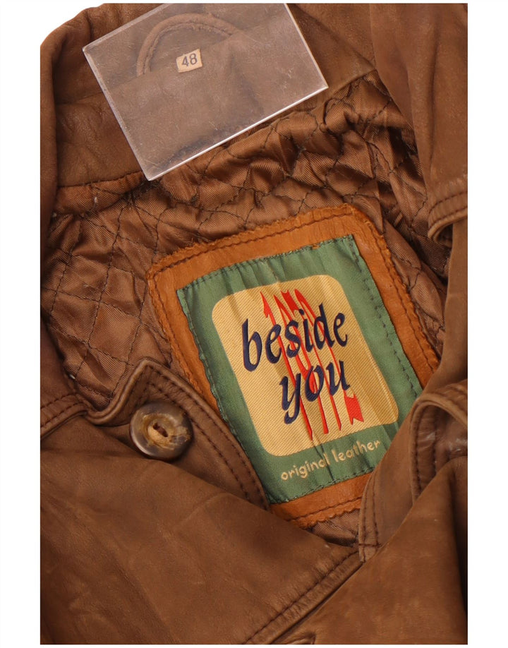 Giacca in pelle vintage da uomo IT 48 in pelle marrone medio