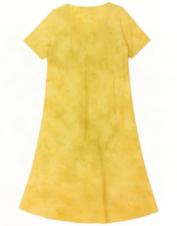 Vestito lungo da donna vintage UK 16 grande lino floreale giallo