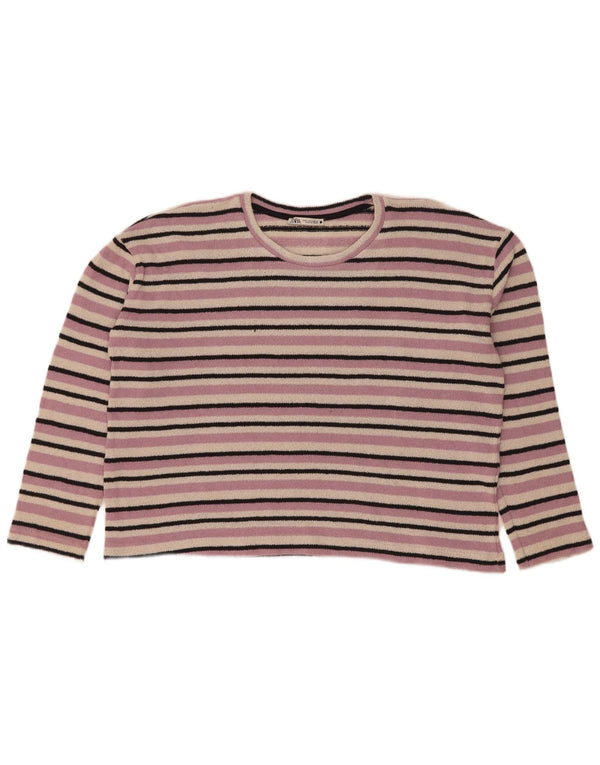 Maglione corto con scollo a barca da donna Zara UK 10 piccolo a righe viola