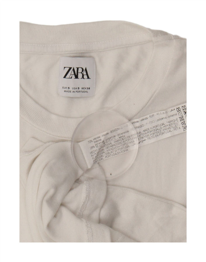 ZARA Womens T-Shirt Top UK 10 Small White Viscose Vintage Zara and Second-Hand Zara from Messina Hembry 