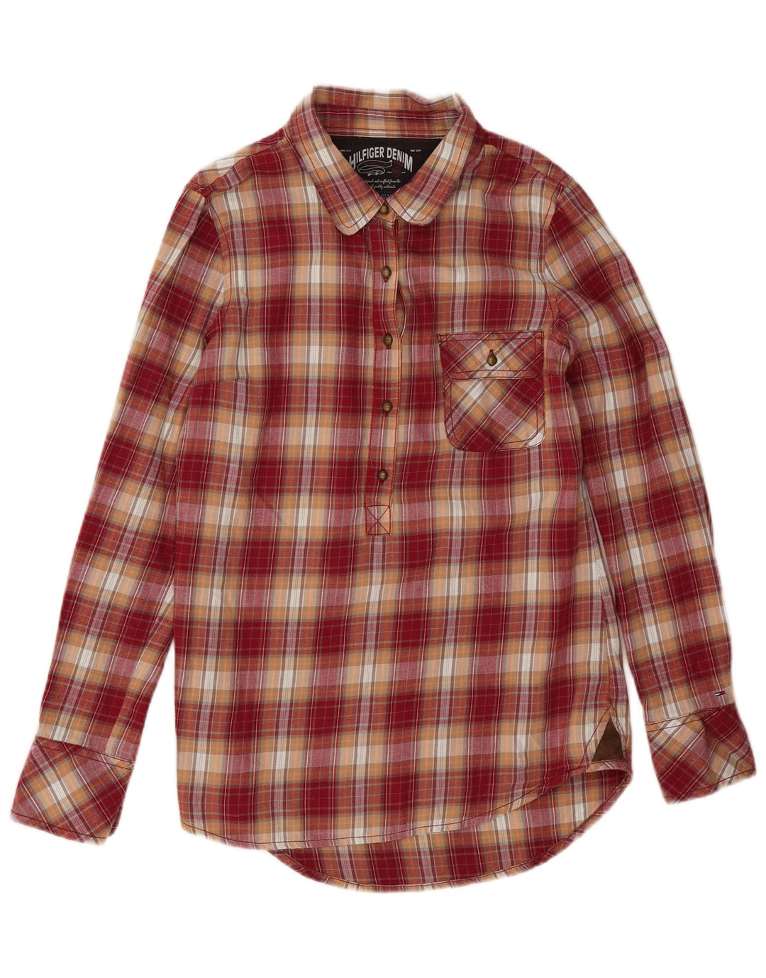 Tommy Hilfiger Donna Pullover Camicia di flanella UK 16 Grande cotone a quadri rossi