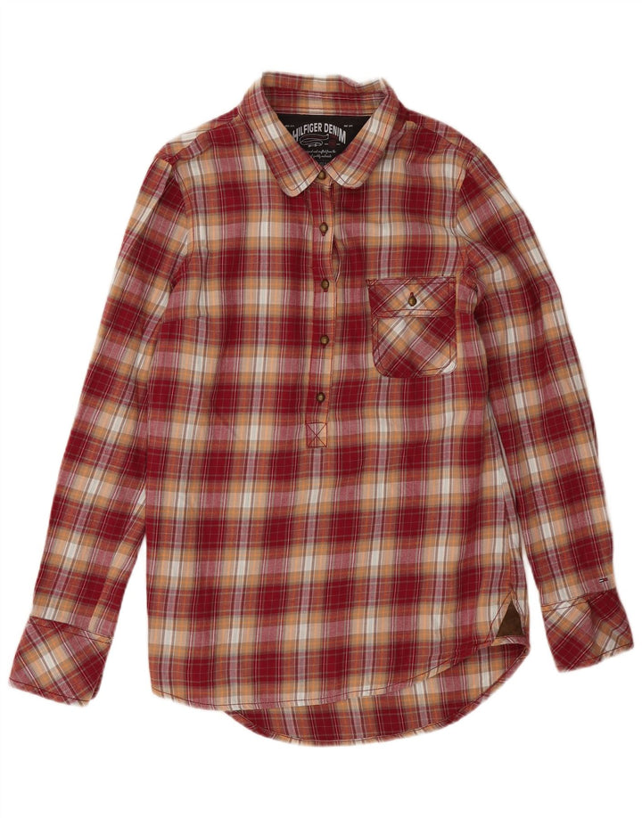 Tommy Hilfiger Donna Pullover Camicia di flanella UK 16 Grande cotone a quadri rossi