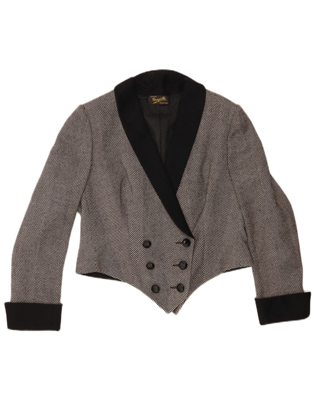 Giacca blazer corta da donna vintage UK 14 a spina di pesce grigio medio