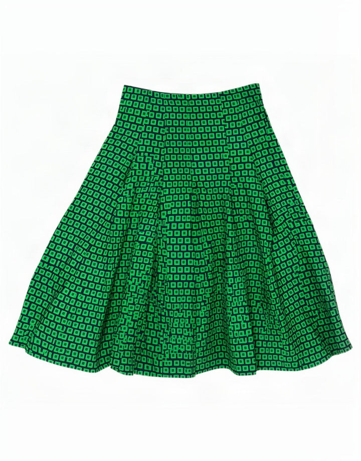 Gonna a trapezio da donna vintage EU 40 media W28 poliestere geometrico verde