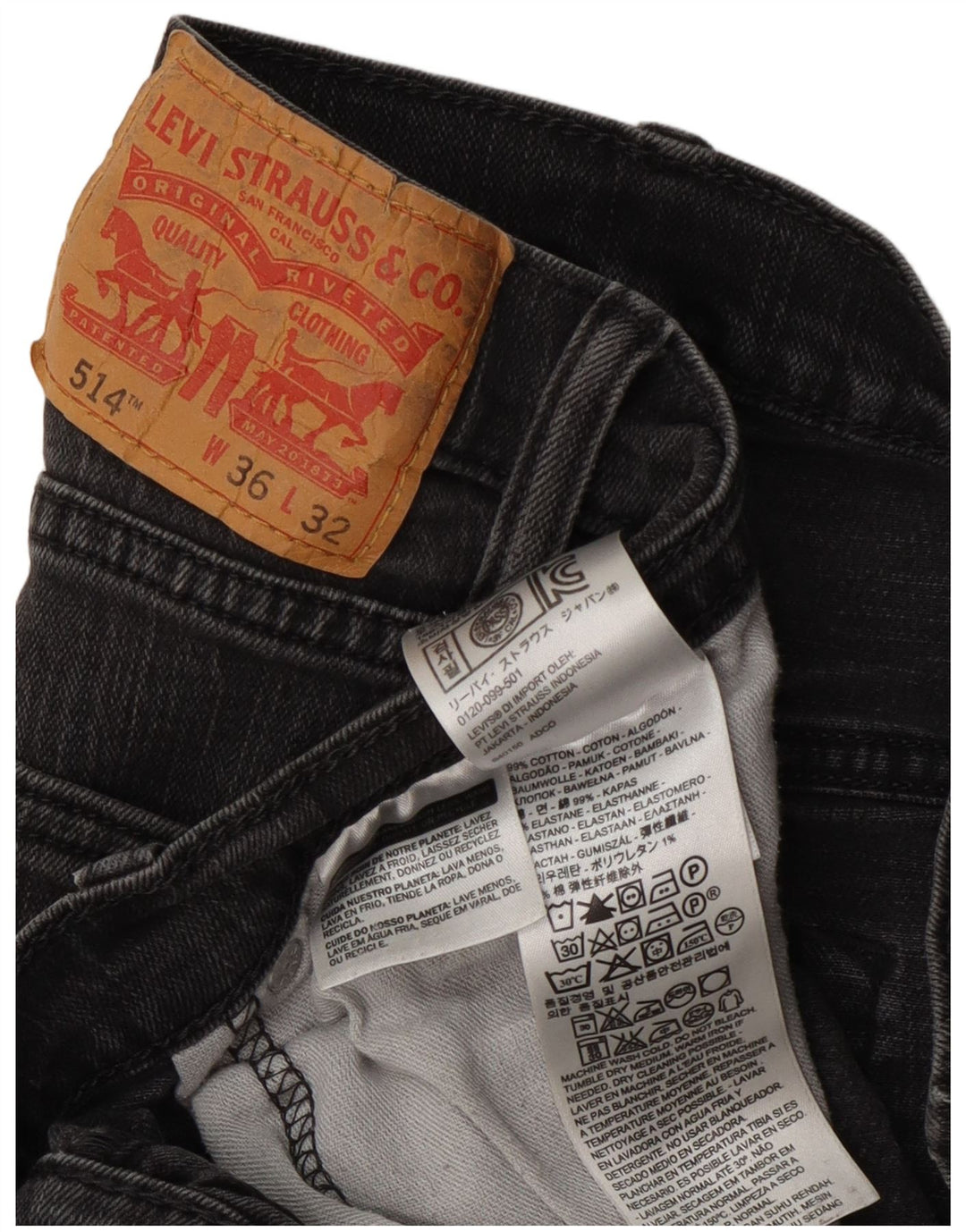 Levi's Uomo 514 Jeans dritti W36 L32 Cotone grigio