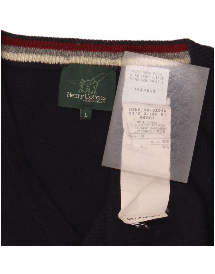 Maglione da uomo con scollo a V Henry Cottons, grande, in lana vergine blu navy