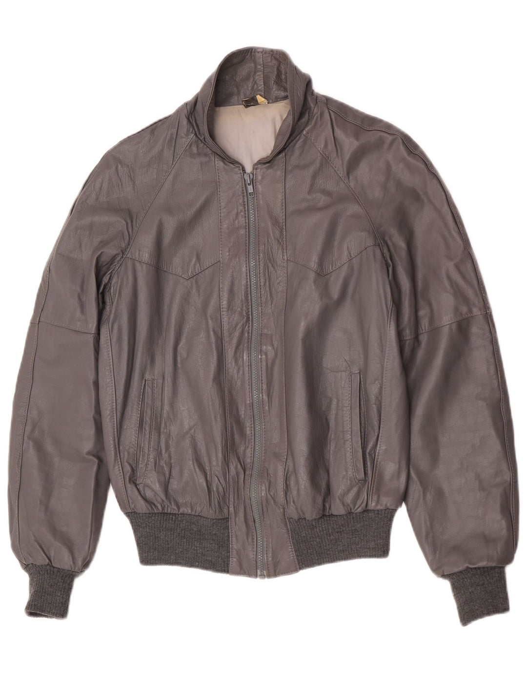 Giacca in pelle vintage da uomo IT 48 in pelle grigio medio