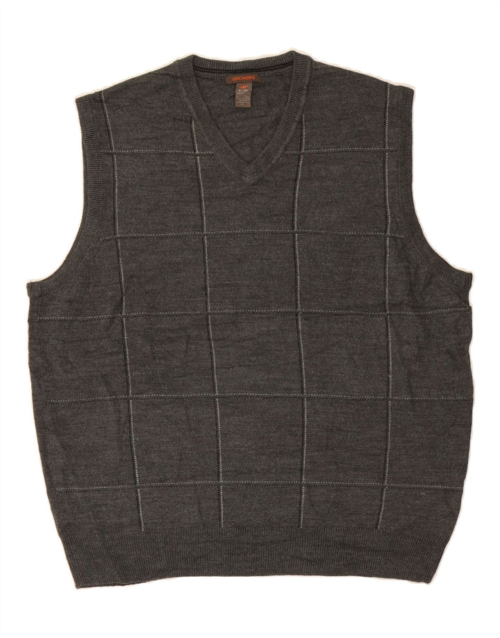 DOCKERS Mens Vest Tank Top XL Grey Check Acrylic Vintage Dockers and Second-Hand Dockers from Messina Hembry 