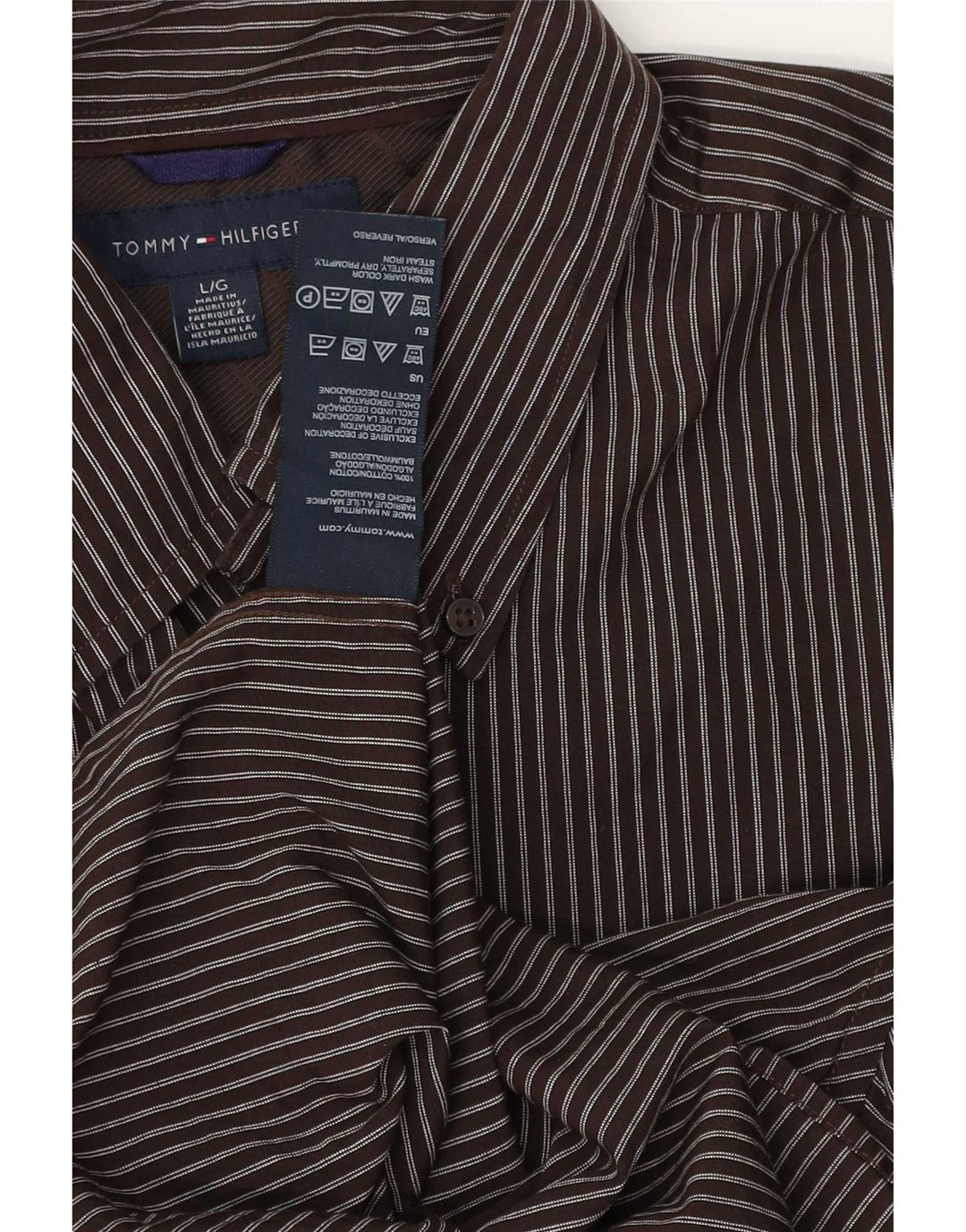 Camicia da uomo Tommy Hilfiger grande cotone gessato marrone