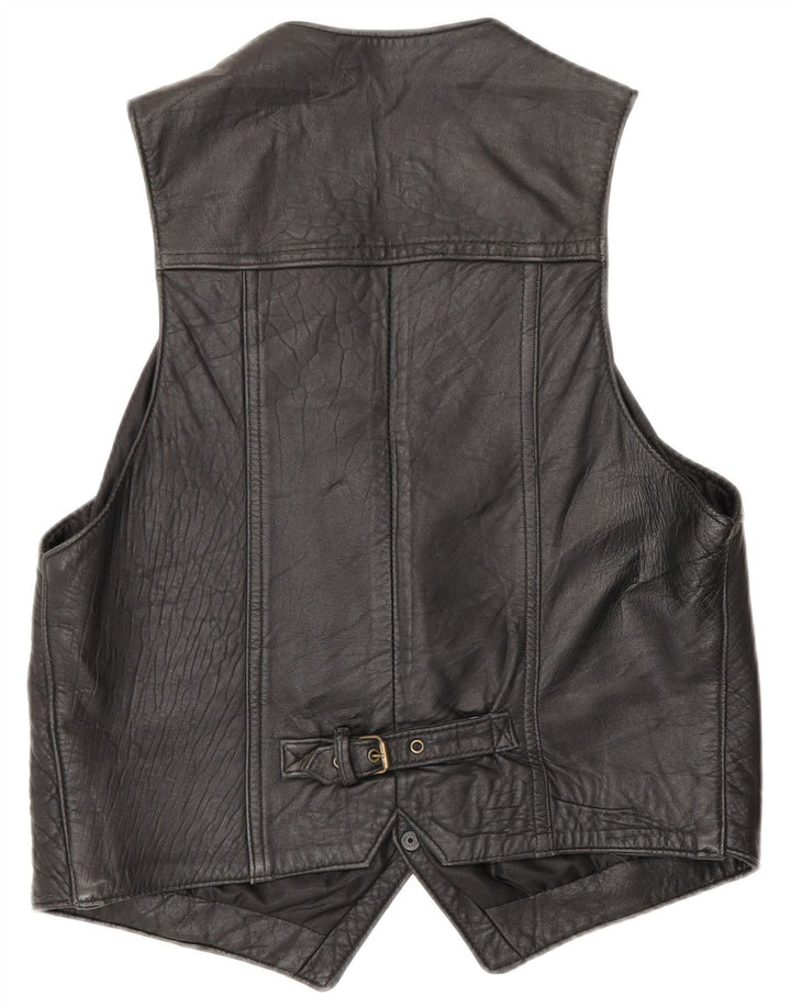 Gilet vintage da uomo in pelle nera media