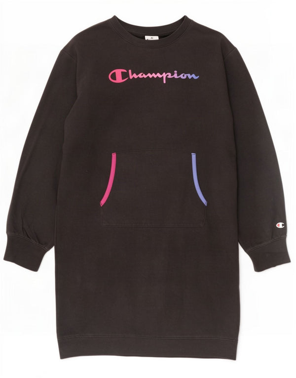 Champion Girls Graphic Sweatshirt Jumper Dress 13-14 Years XL Black Cotton