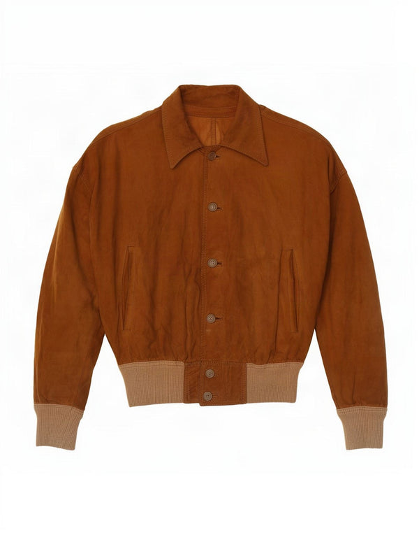 Giacca vintage in pelle scamosciata da uomo UK 12 Colorblock beige medio