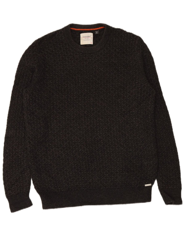 Maglione da uomo girocollo SUPERDRY in lana grigio medio