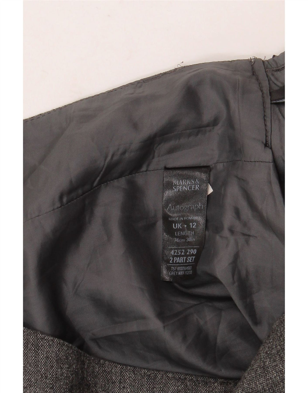 Gonna a trapezio da donna Marks & Spencer UK 12 media W32 lana vergine chiazzata grigia