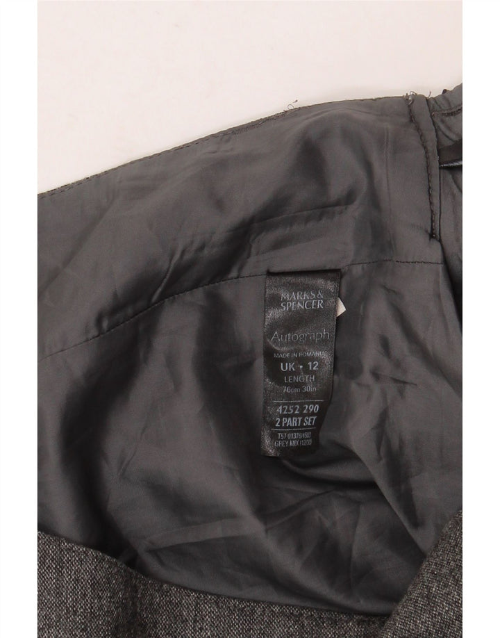 Gonna a trapezio da donna Marks & Spencer UK 12 media W32 lana vergine chiazzata grigia