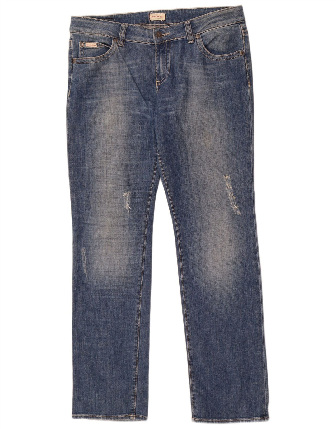 Jeans dritti invecchiati da donna Calvin Klein W33 L32 cotone blu